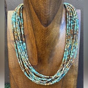 Sterling Silver Multi Strand Blue Green Faceted Turquoise Bead Necklace 20 Inch